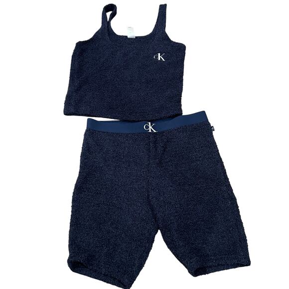 Calvin Klein Navy Blue Sherpa Tank and Shorts Pajama Set - Picture 1 of 6